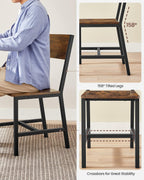 VASAGLE Dining Chair Set of 6, Wood Kitchen Chairs with Metal Steel Frame, Easy to Assemble, Comfortable Seat, Modern Farmhouse Chair for Kitchen, Bedroom, Living Room, Rustic Brown and Ink Black