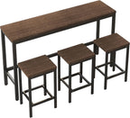 Harper & Bright Designs 4-Piece Dining Set with Long Table & 3 Stools, Space-Saving Design, for Kitchen/Living Room, Dark Brown