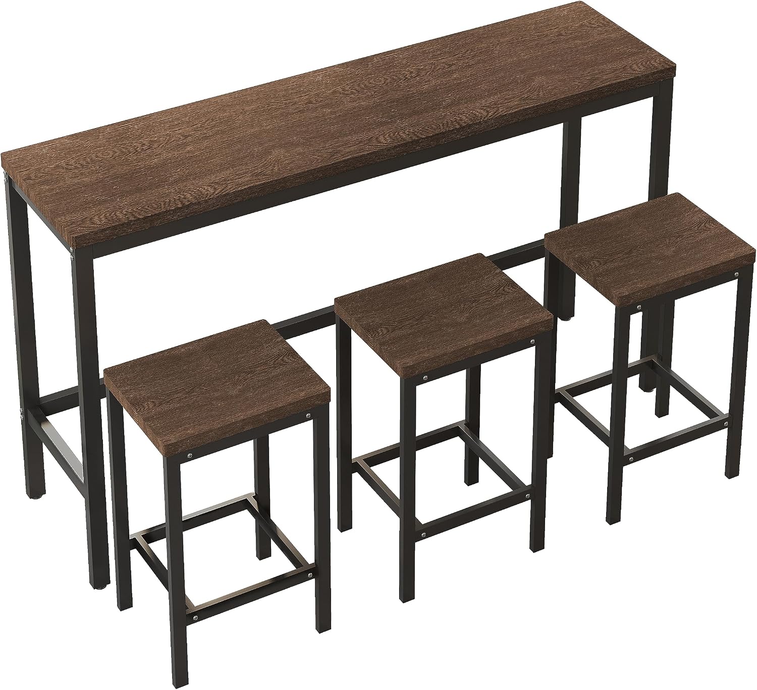 Harper & Bright Designs 4-Piece Dining Set with Long Table & 3 Stools, Space-Saving Design, for Kitchen/Living Room, Dark Brown