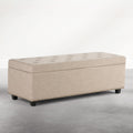 SIMPLIHOME Hamilton Storage Ottoman - 48 in Wide Upholstered Linen Look Fabric Rectangle Storage Ottoman Bench in Natural Beige, Traditional Tufted Ottoman for Living Room or Entryway with Lift-Up Lid