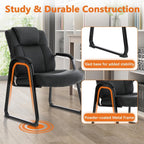 CLATINA Big and Tall Office Chair Set of 8 500lbs Leather Reception Chair with Bonded Padded Armrest Wide Seat Sled Base Desk Chair No Wheels for Reception Conference Waiting Room Side Office, Black