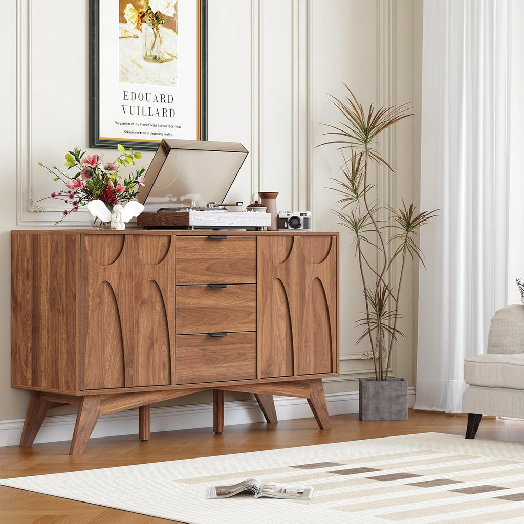 Bifins Buffet Cabinet with Storage, 47.2" Storage Cabinet with 3 Drawers, Large Sideboard with 2 Doors,Mid Century Modern Coffee Bar Cabinets for Living Room, Kitchen