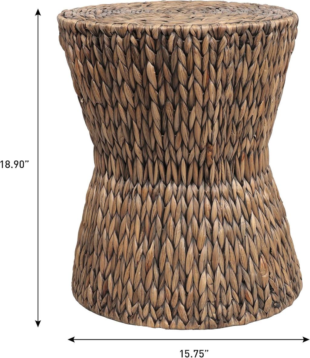 JONATHAN Y Natura 19" Handwoven Water Hyacinth Round Side Table, with Hourglass Silhouette and Metal Frame for Living Room, Bohemian Accent Table, Fully Assembled, Brown TBL2505B