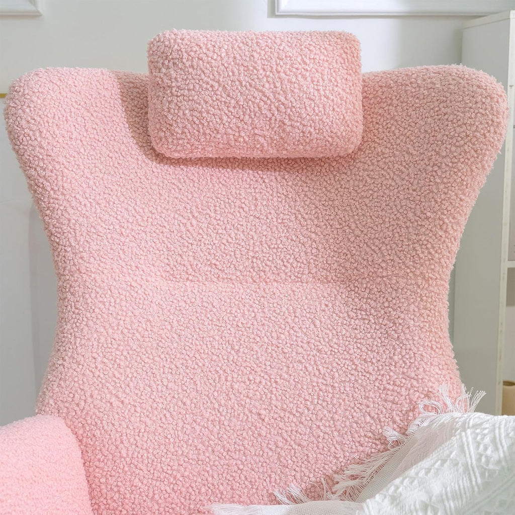 MYFUNSHOP Rocking Chair, Modern Upholstered Teddy Fabric Nursery Glider with Padded Seat, High Backrest, Armchair for Living Room Bedroom