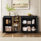 iPormis Sideboard Buffet Cabinet with Storage & LED Lights, Modern Credenza Sideboard With Doors and Adjustable Shelves, 60" Coffee Bar Table Storage Cabinet for Dining Room Kitchen Living Room, Black