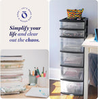 HOMZ Drawer Tower, 6-Tier Clear Plastic Storage Organizer Cart, Black Frame - Heavy-Duty Organizing Drawers for Home, Bedroom, and Closet Organization