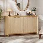ONBRILL Fluted Sideboard Buffet Cabinet with Storage, Wooden Modern Fluted Sideboard with 4 Doors and 5 Adjustable Shelves, Coffee Bar Table for Dining Room, Hallway, Kitchen (Natural Oak)