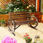 Hassyee Outdoor Patio Wooden Bench with Wagon Wheel and Slatted Design for Poolside, Park, Special Garden Bench with Rustic Style and Durable Wood Construction for Deck, Lawn
