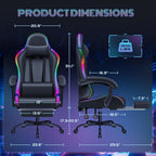 Furmax Gaming Chair with RGB LED Lights, Video Game Chair with Footrest and Massage Lumbar Support, High Back Reclining Computer Chair with Headrest, Swivel Seat Gamer Chair (LED Black)