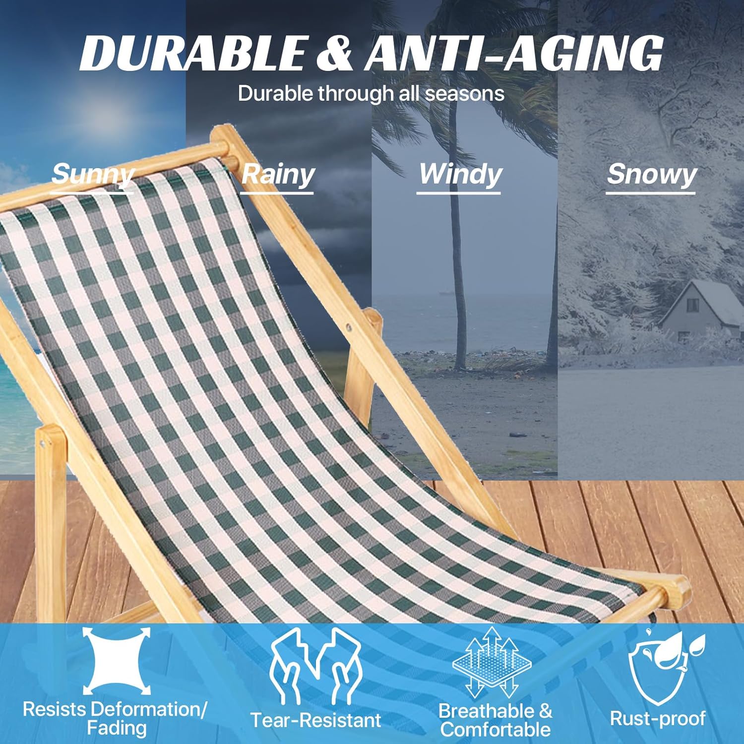 Ostlttyn Sling Chair Replacement Fabric 16.5" W X 44" L Waterproof Heavy Duty Soft Replacement Cloth for Wood Beach Sling Folding Lawn Patio Chairs