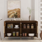 Sideboard Cabinet, 56" Large Buffet Cabinet with Storage, Wood Credenza Storage Cabinet with 4 Fluted Decorative Doors and Adjustable Shelves, for Living Room, Kitchen, Entryway, Walnut
