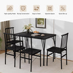 5-Piece Dining Table Set for 4, Kitchen Table Set with 1.6" Thick Tabletop,Space-Saving Rectangular Dining Room Kitchen Table Chair Set for Small Space,Dinette,Apartment,Rustic Black
