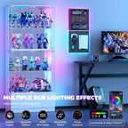 VersionTECH. Display Cabinet with Glass Doors, 4-Tier Curio Cabinet with RGB Lights for Collectibles, Display Case with 2 Drawers, Adjustable Glass Shelves, Human Body Sensor, Mirror Backing, White
