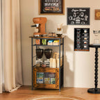X-cosrack Coffee Bar Station, 3-Tier Small Coffee Stand Station with Storage, Farmhouse-Style Kitchen Microwave Stand Featuring 1-Door Cabinet for Living Room, Entryway, Kitchen