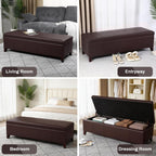 51 Inch Storage Ottoman Bench, Faux Leather Foot Rest with Hinged Lid, Long Rectangle Bed Bench for Living Room, Bedroom, Entryway, Coffee Brown