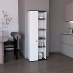 Compact 67" Kitchen Storage Cabinet, 10 Shelves, White & Black, Pantry Organizer