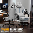 GTPLAYER Gaming Chair with Foot Rest & Pocket Spring Cushion, Breathable Fabric for Home Office Desk, Ergonomic High Back Computer Chair with Headrest & Lumbar Support, Gray