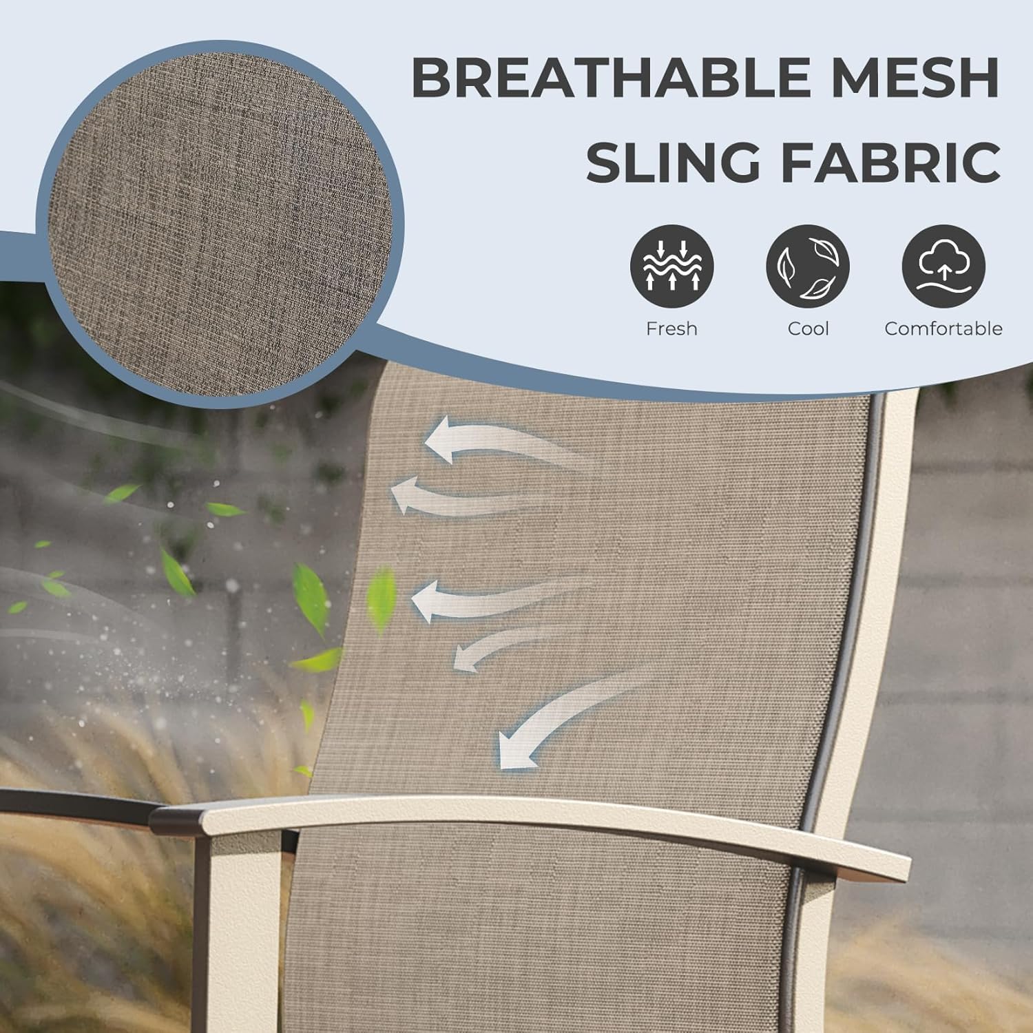 Grand patio Counter Height Swivel Bar Stools Set of 6, 24" Height Patio Bar Chairs for Porch Deck, Outdoor Sling Fabric (Coffee, 6PC)