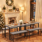 Dining Table Set for 4, Kitchen Table with 2 Benchs, Modern Functional 3-Piece Dining Room Table for Apartment Breakfast Nook and Samll Space, Grey