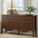 FUSUNBAO 57" Fluted Sideboard Buffet,Retro Storage Cabinet, Walnut | 3 Drawers and 4 Doors, Vintage Fluted with Scalloped Base, Organic Modern Accent Cabinet, For Dining Room