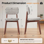 COLAMY Dining Chairs Set of 2, Mid Century Modern Upholstered Kitchen Chairs with Solid Red Oak Wood Legs, Textured Fabric Dining Room Accent Chairs for Small Spaces, 300 lbs Capacity,Walnut,Oatmeal