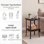 Tangkula 2-Tier Round Side End Table, Small Nightstand with Storage Shelf, Industrial Modern Bedside & Sofa Side Table for Small Space, Bedroom, Living Room, Home Office (2, Black)