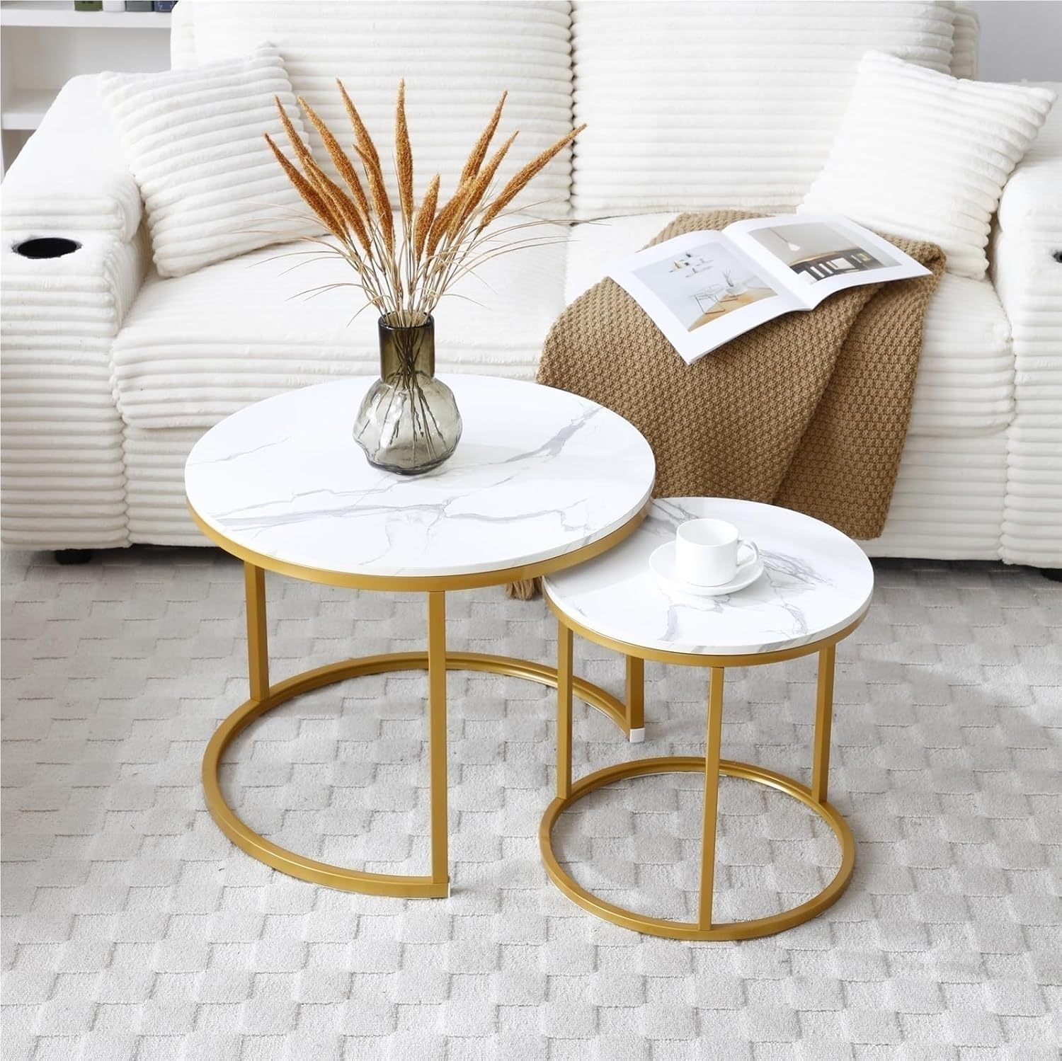 Stylish Round Nesting Coffee Table Combination Space Saving Stackable Design Suitable for Living Room Use Mesa De Centro para Sala Refines Overall Room Appearance