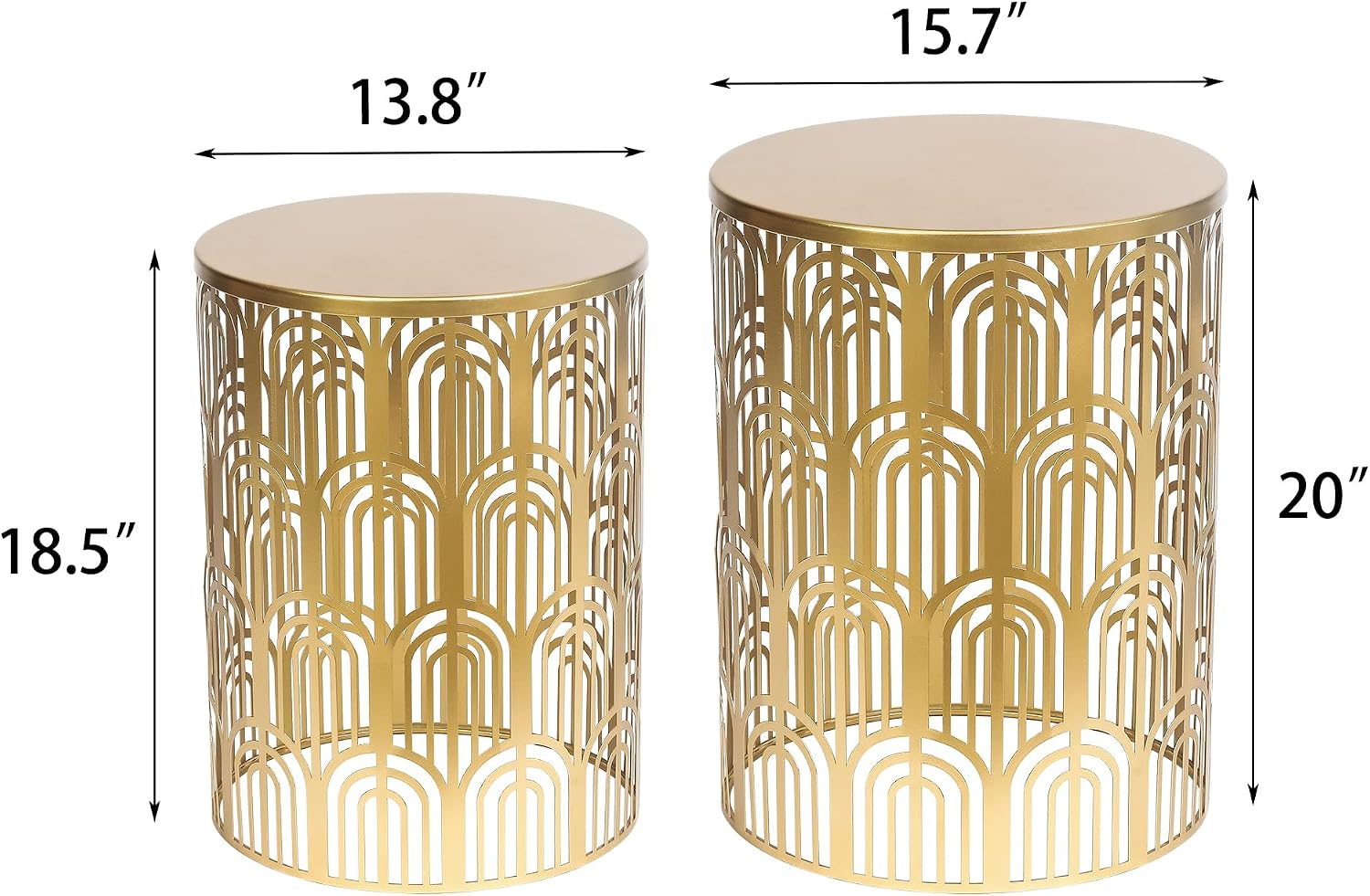 Joveco Gold Nesting Round Side End Tables Set of 2- Coffee Tea Table Mid Century Night Stands for Living Room Bedroom Outdoor, Gold Light Luxury Style