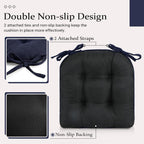Wellsin Chair Cushions for Dining Chairs, Non-Slip Kitchen Chair Pads with Ties, Tufted Shredded Foam Kitchen Chair Cushions Set of 4, 15.5" X 15.5", Navy