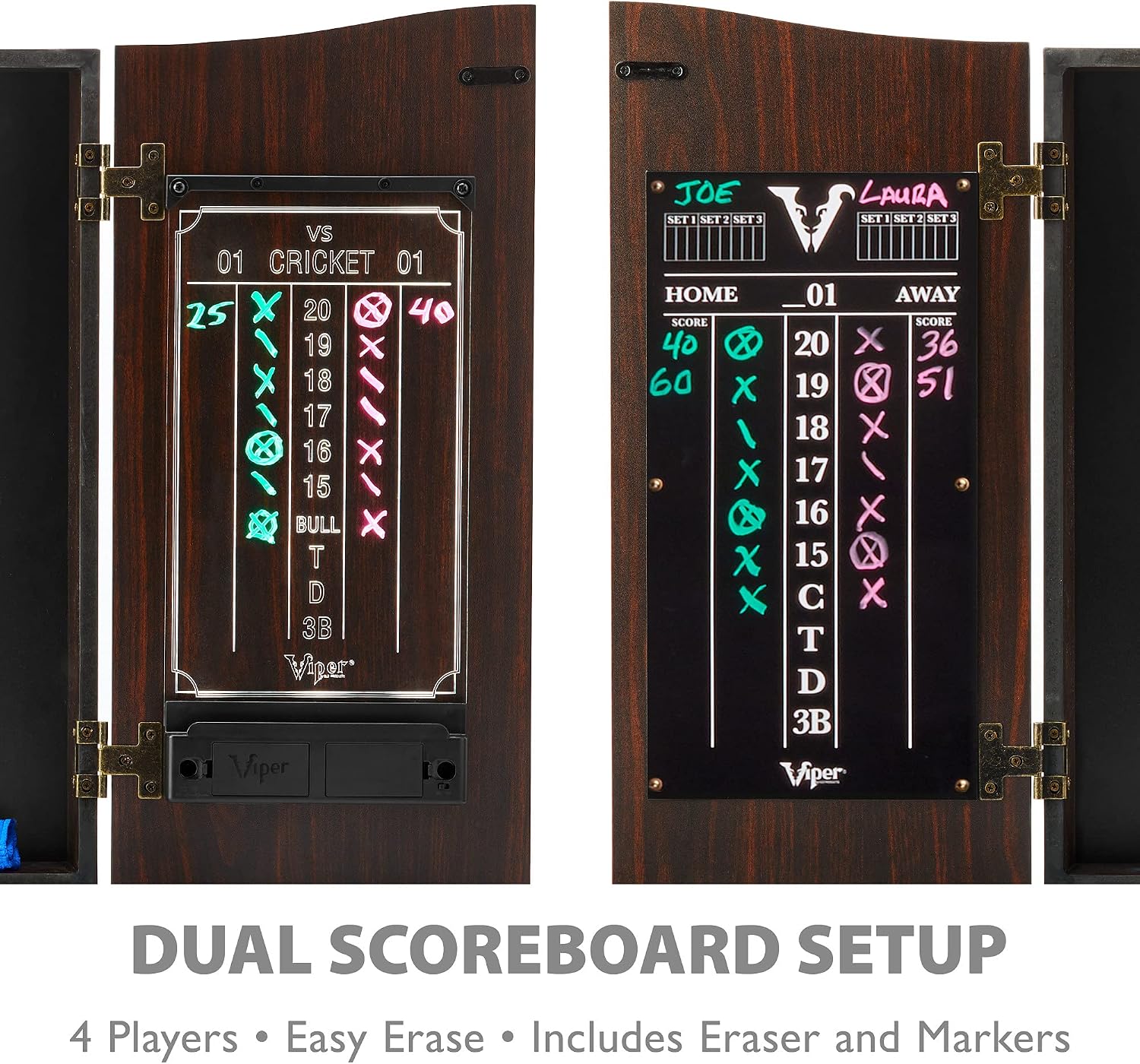 Viper by GLD Products Vault Deluxe Dartboard Cabinet with Shot King Sisal Dartboard and Illumiscore Scoreboard, Wood