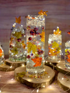 Vase Pearlfection 50 Floating Realistic Shades of Fall Leaves- Pumpkins- Mums- Pearls- Large Sizes- Fills 1 Gallon of The Transparent Floating Gels with Pre-Measured Floating Gels Prep Bag