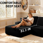 109.4” Modular Sectional Sofa, Convertible Sofa Bed, No Assembly Required Cloud Couch with Deep Seat, Modern L-Shaped Boneless Sofa for Living Room (Black)
