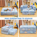 furlinkhm Toddler Couch, Glow in The Dark Kids Play Couch Toddler Fold Out Couch, Kids Fold Out Couch for playroom, Convertible Baby Fold Out Play Foam and Floor Cushion for Bedroom, Blue+Dinosaur