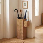 Rattan Umbrella Stand with Drip Tray, 22.5''H Umbrella Holder with Small Basket for Entryway, Tall Wicker Basket for Storage, Woven Organizer for Inoor, Outdoor, Home, Office, Hotel