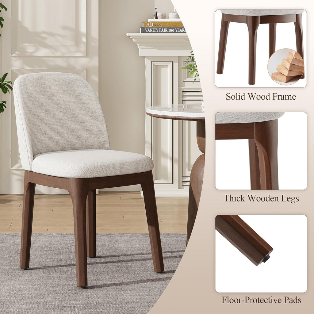 MALOL Wooden Dining Chairs Set of 2, Upholstered Kitchen & Dining Room Chairs with Thickened Wooden Legs, Farmhouse Side Chairs, Beige