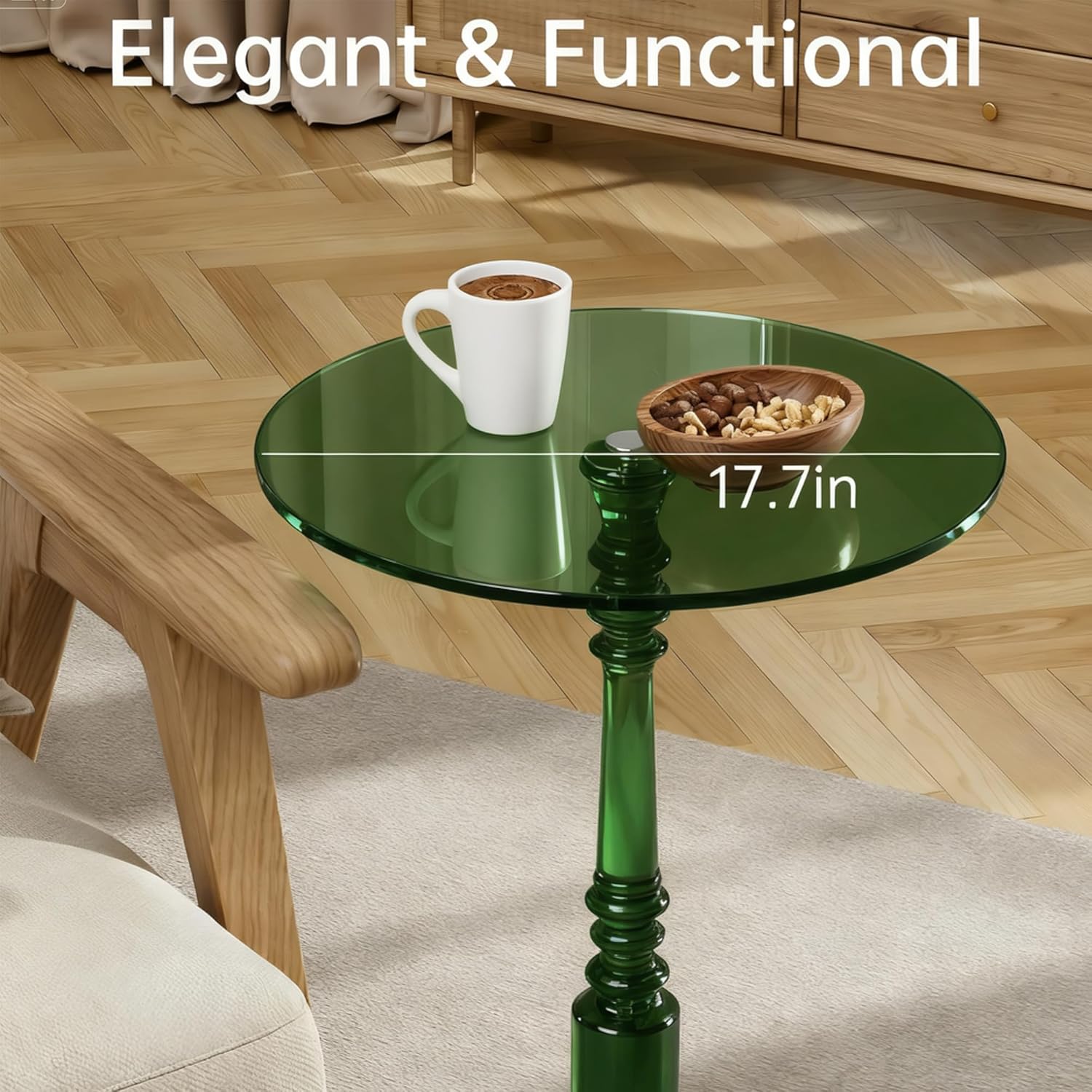 Modern Acrylic Side Table, Round Clear End Table for Living Room,Bedroom Lobby and Office Easy Assembly (Green, Large)