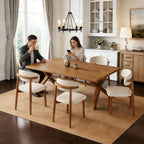 Wooden Dining Chairs Set of 4 Mid Century Modern Upholstered Farmhouse Dining Room Chair with Solid Wood Legs, Fabric Kitchen Side Chairs with Ergonomic Curved Backrest