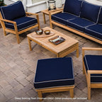 Royal Teak Collection Miami Outdoor Ottoman with Seat Cushion, Wooden Patio Ottoman Chair, Teak Wood Foot Stool, Deep Seating Cushioned Outdoor Furniture, Navy