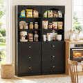 Cyclysio 80" Kitchen Pantry with 6 Drawers, Extra Tall Arch Storage Cupboard with 6-Tier Open Shelves, Freestanding Wood Shelf with Baseboard Cutout for Dining Living Room Bathroom Furniture