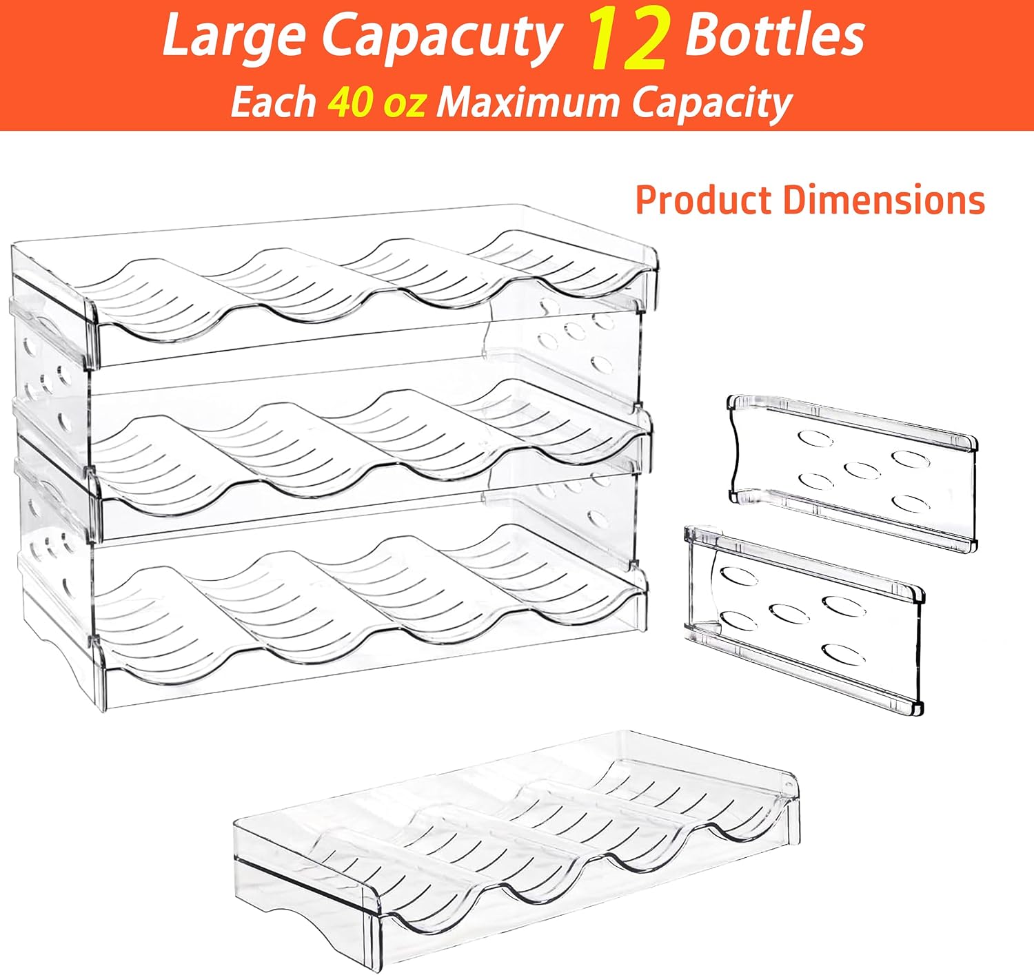 Stackable Wine Rack,Wine Bottle Holder for Inside Cabinet,for Pantry,Refrigerator,Countertop Organization-3 Tiers for 12 Bottles