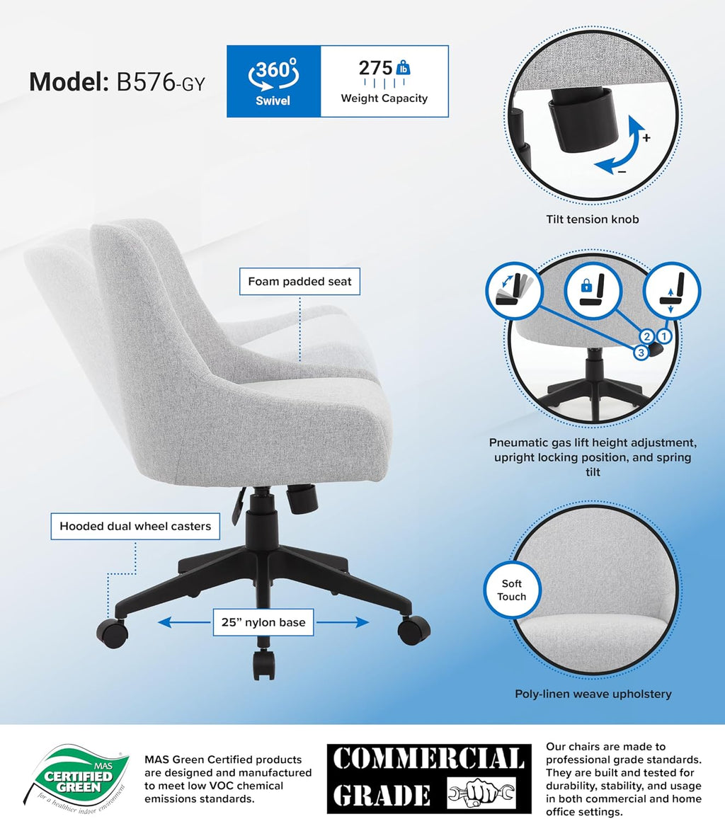 Boss Office Products Boyle Poly-Linen Guest Chair with Casters in Grey