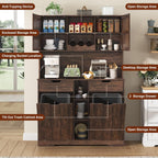 71"H Kitchen Pantry Storage Cabinet with Power Outlets and Two Drawers,10X2 Gallon Kitchen Hidden Double Tilt Out Trash Can Cabinet with Trash Bin Storage Holders,Laundry Hamper Cabinets(Brown)