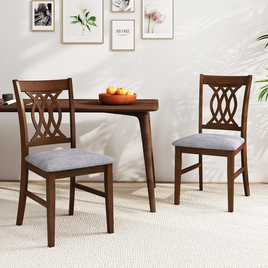 GOFLAME Wooden Dining Chairs Set of 4, Fabric Upholstered Kitchen Chairs with Padded Seat and Rubber Wood Frame, Farmhouse Armless Side Chairs for Dining Room, Living Room, Restaurant