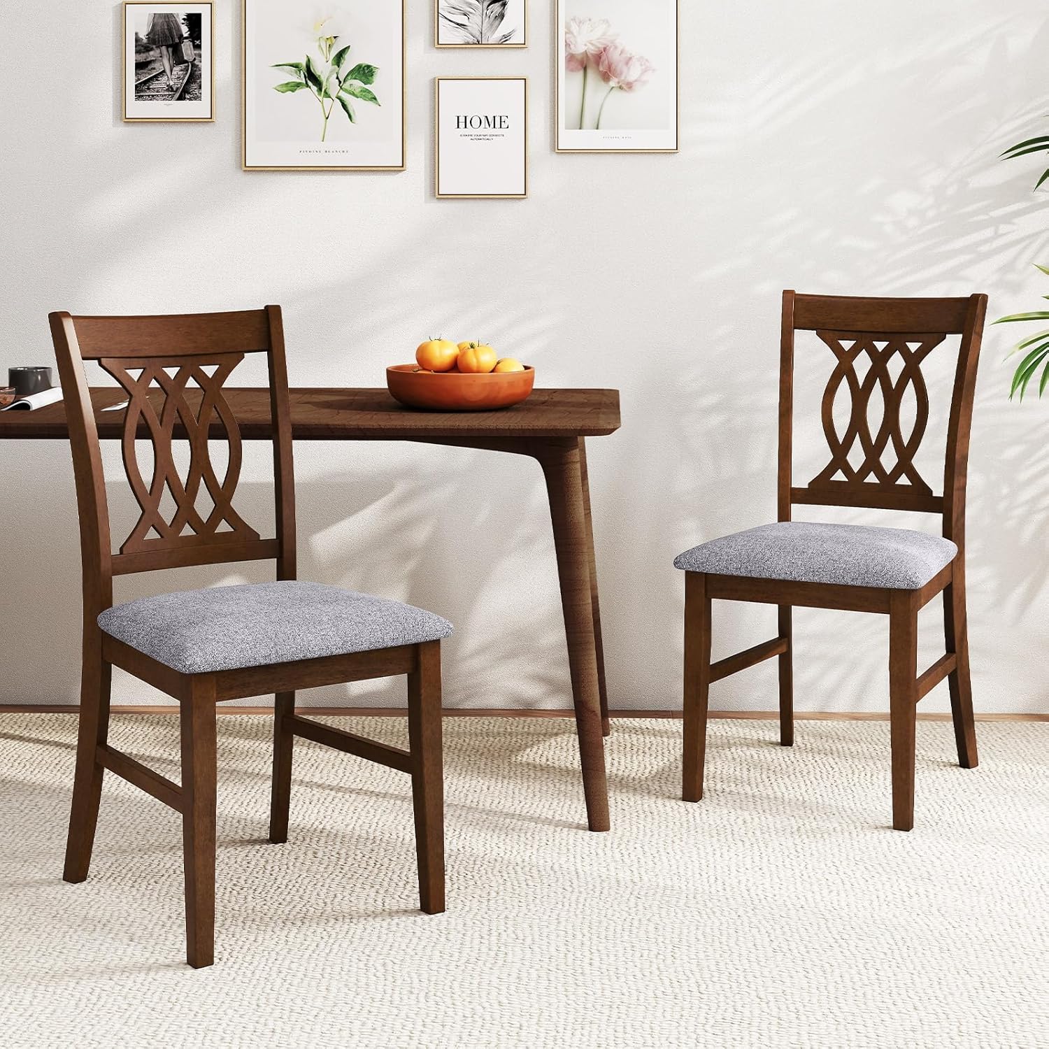 GOFLAME Wooden Dining Chairs Set of 4, Fabric Upholstered Kitchen Chairs with Padded Seat and Rubber Wood Frame, Farmhouse Armless Side Chairs for Dining Room, Living Room, Restaurant