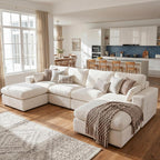 136" Cloud Modular Sectional Sofa with Detachable Comfort Seat Cushion, U-Shaped Convertible Boneless Couches for Living Room, Rearrange Freely, No Assembly, Warm White, 6-Seater Ensemble