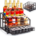 kimilus Coffee Syrup Rack Organizer, 4-Tier 12 Bottle Syrup Rack with 35 K Cup Drawer for Coffee Bar, Countertop Bottle Holder Stand for Dressing for Kitchen Cafe Station