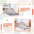 COSTWAY Kids Sofa, 2-in-1 Convertible Sofa to Lounger for Children with Side Storage Pocket, Flip Open Couch with Cut Patterns, Lightweight Toddler Furniture for Boys Girls (Alphabet)