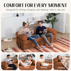79" Corduroy Sofa Bed, Boneless Couch in a Box with 2 Pillows, High-Density Foam 4-in-1 Foldable Sleeper Futon Loveseat for Small Spaces, No Assembly, Side Pockets, Hex Arm Orange