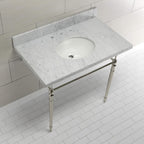 Kingston Brass KVPB3622M86 Edwardian 36" Console Sink with Brass Legs (8-Inch, 3 Hole), Marble White/Polished Nickel
