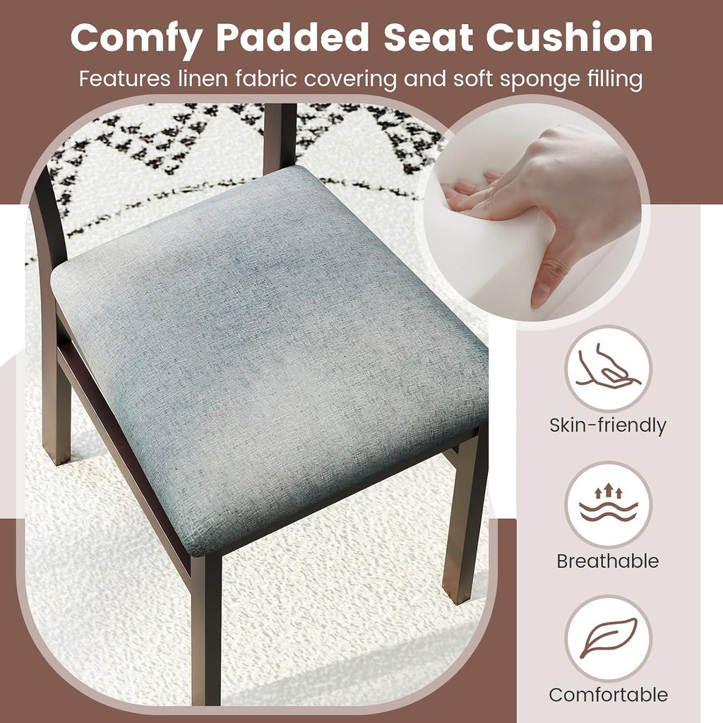 Giantex Wooden Dining Chairs Set of 4, Upholstered Kitchen Chair w/Rubber Wood Frame, Linen Fabric Padded Seat, High Curved Back, Farmhouse Accent Side Chairs for Dining Room Living Room